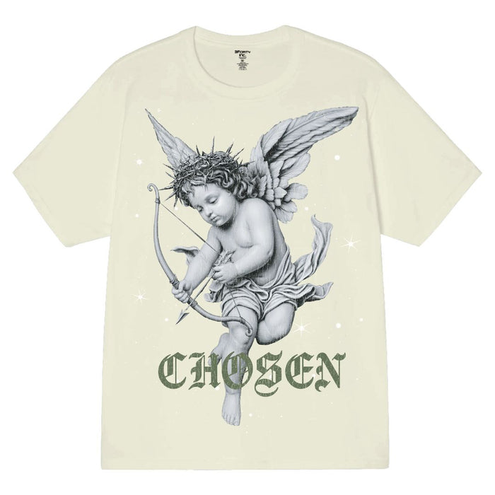 Beige 3Forty Inc. 'Chosen' T-Shirt with crew neck and short sleeves, casual fit, displayed flat on a white background.