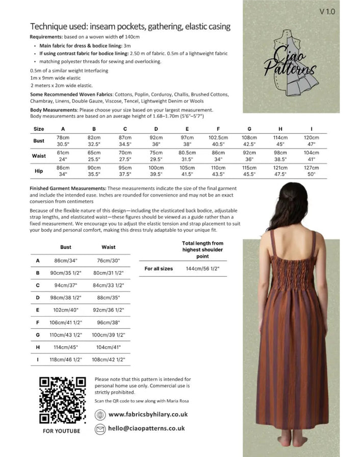 Alessia Dress Paper Sewing Pattern, Ciao Patterns