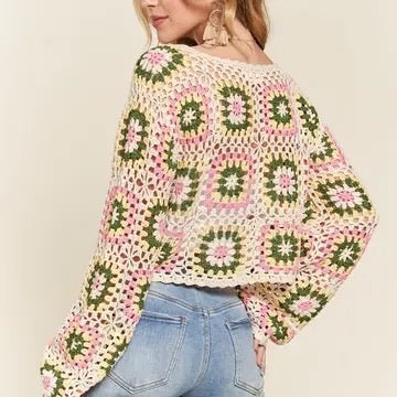 Anastasia Crochet Flower Long Sleeve Top