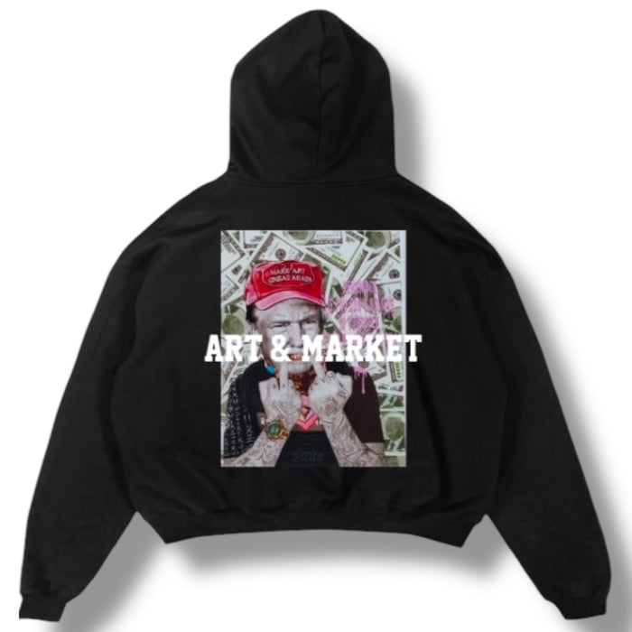 Black Art & Market hoodie featuring "Make Art Great Again" slogan, casual fit with front graphic design.