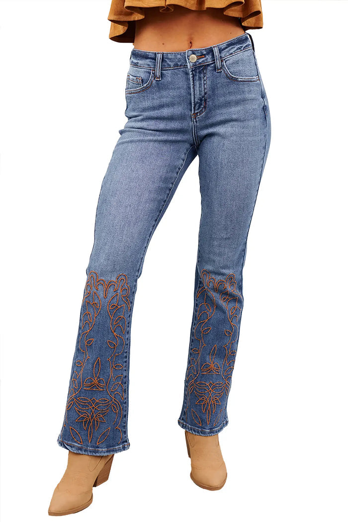 Ashleigh Blue Embroidered Flare Leg Jeans – Dark Blue