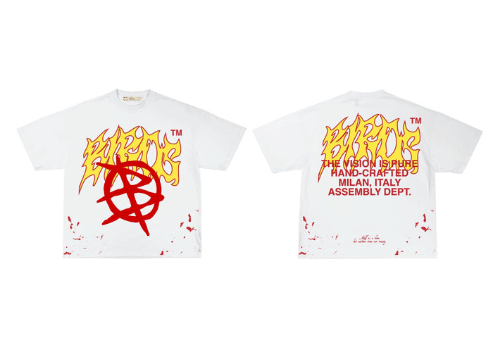 Birds "Anarchy" Ivory oversized short-sleeve box T-shirt with bold graphic design, premium quality casual tee.