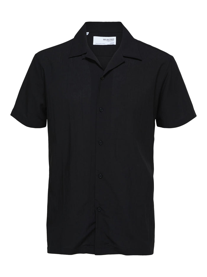 Black Cuban Collar Short Sleeves Shirt