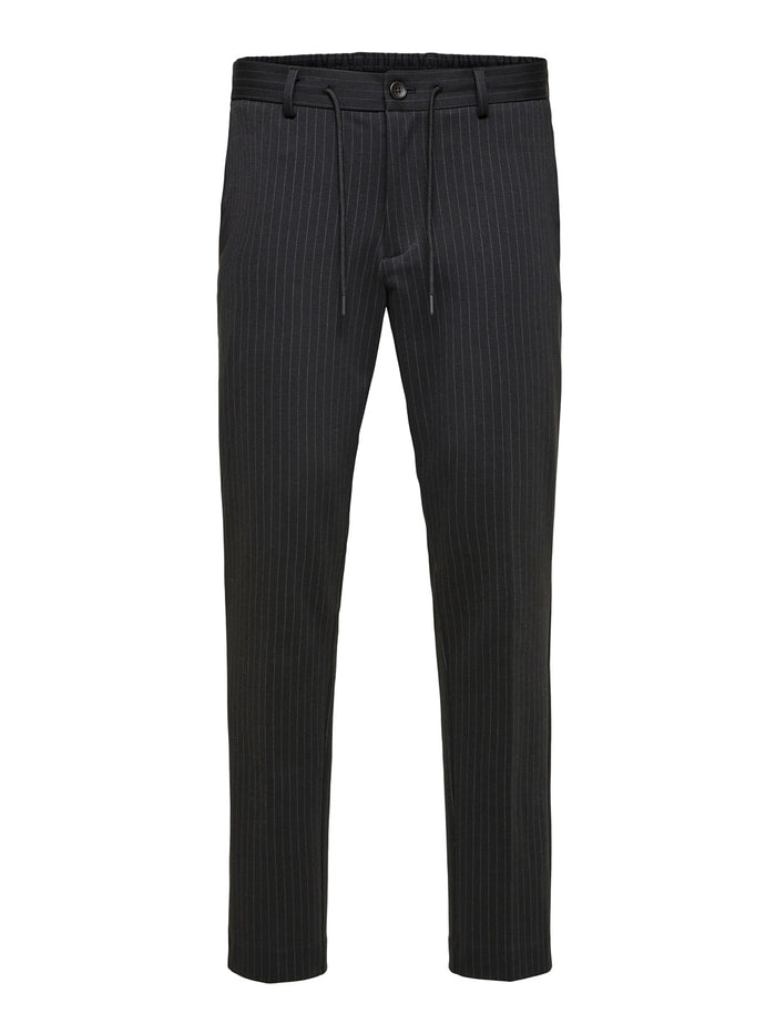 Black Mid Rise Striped Trousers