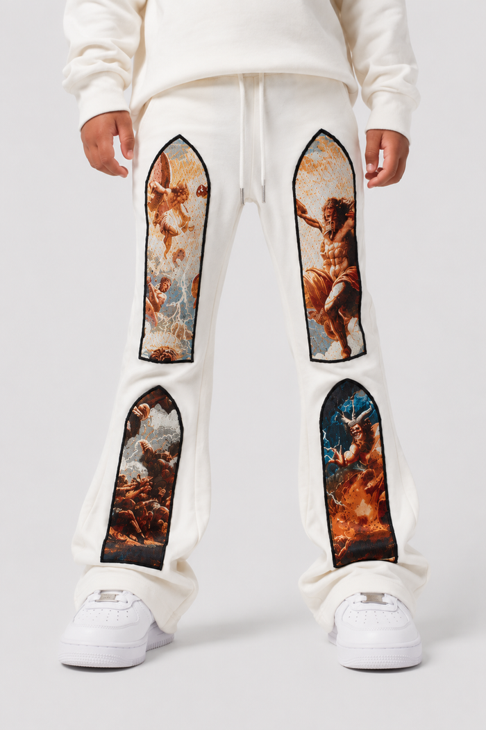 Black Pike Kids Renaissance stacked joggers in natural color, featuring a comfortable fit and stylish design for kids.