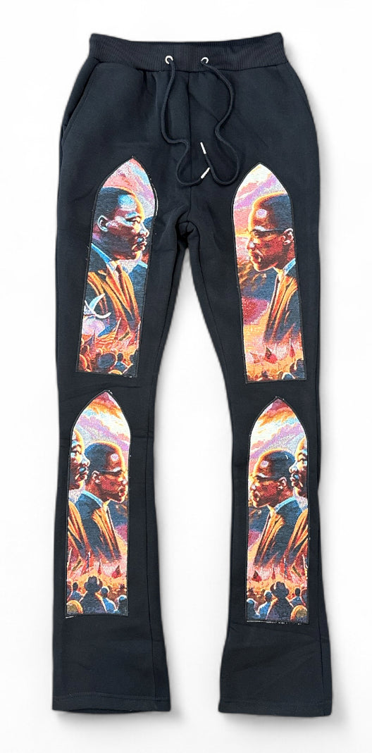 Black Pike Legends tapestry-styled black sweatpants with a stacked design, made from comfortable, casual fabric.