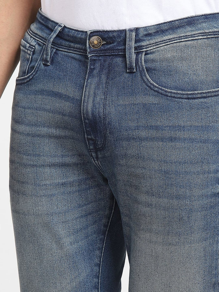 Blue Mid Rise Leon Slim Fit Jeans