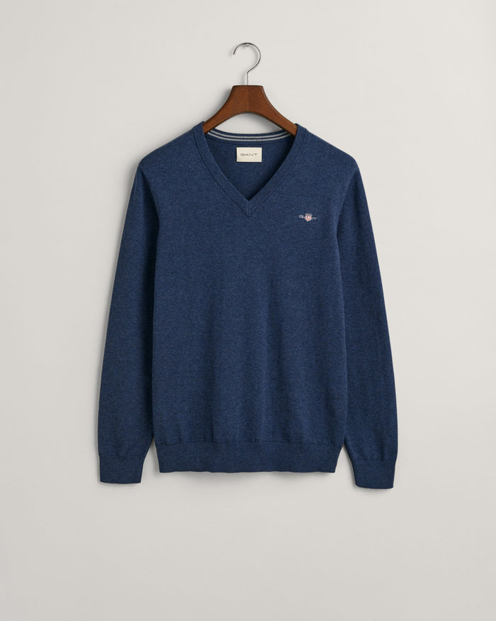Classic Cotton V-Neck Sweater in Jeans Blue
