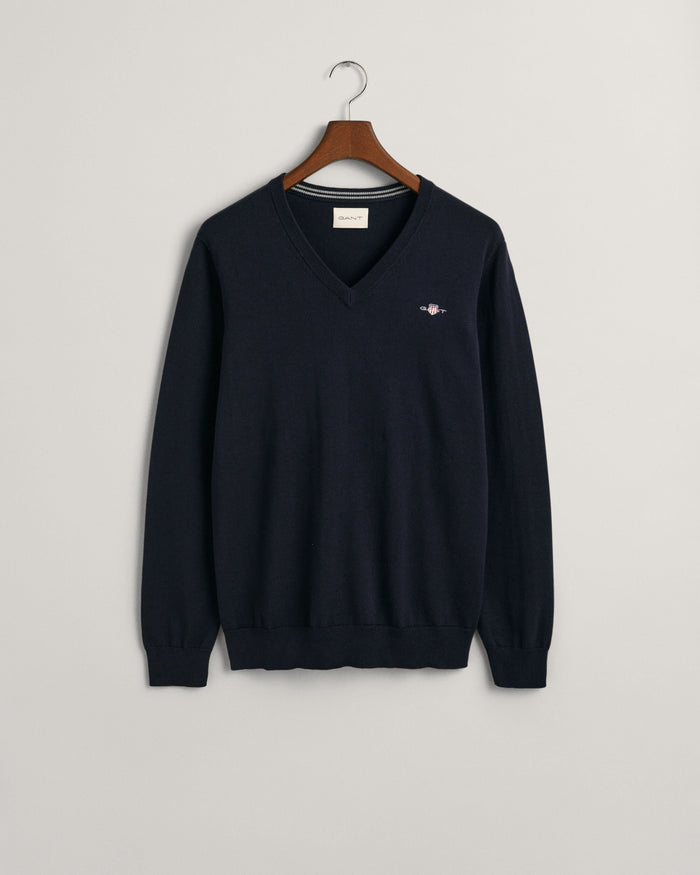 Classic Cotton V-Neck Sweater in Navy