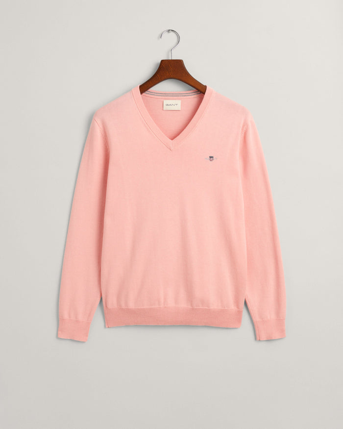 Classic Cotton V-Neck Sweater in Pink