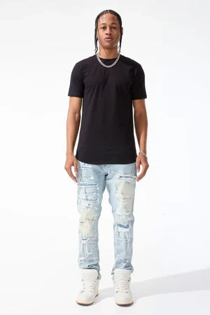 Jordan Craig Collins black window denim jeans in sea ice color, showing the denim fabric and stylish design details.