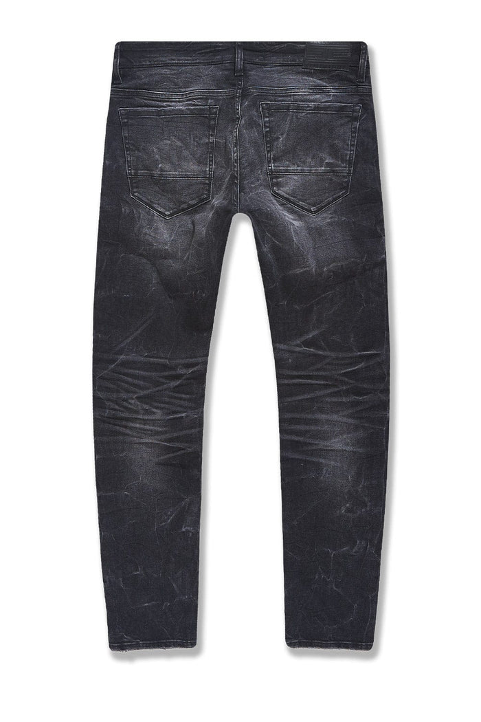 Jordan Craig Collins Meadowlands Pure Denim jeans in Black Shadow, showcasing the stylish fit and fabric texture of the denim.