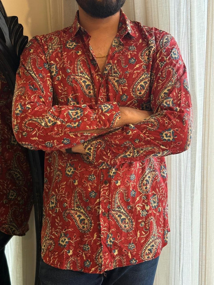 Cotton Men?? Full Sleeves Shirt- Maroon Paisley