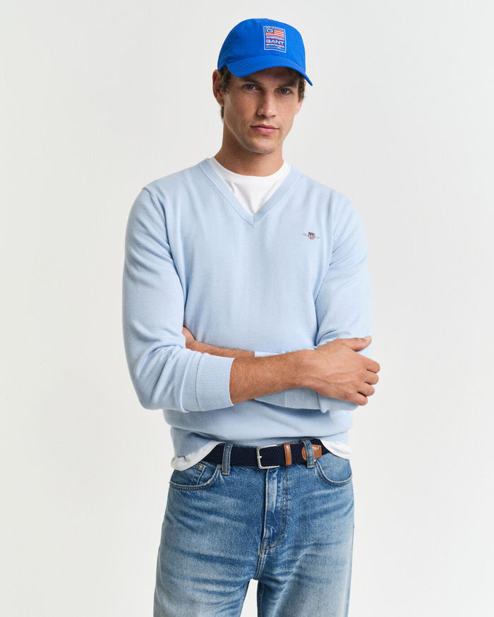 Cotton V-Neck Sweater in Blue