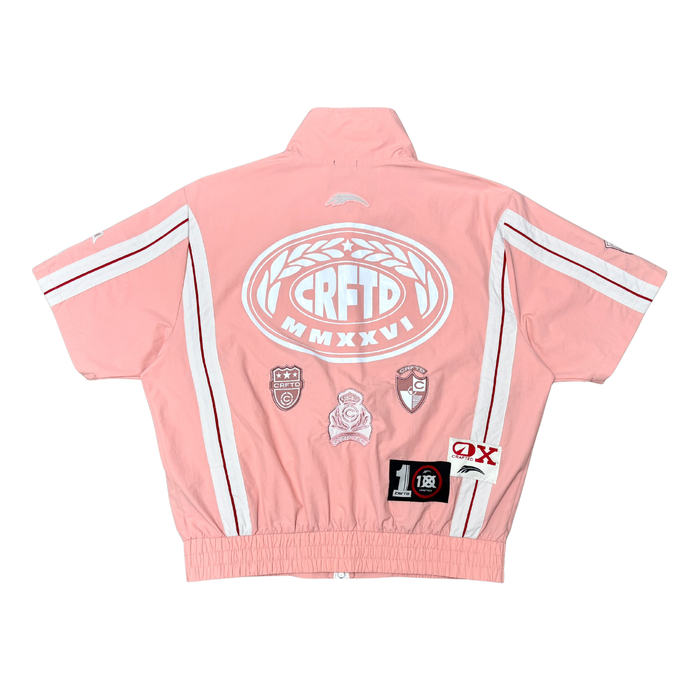 Pink Crafted nylon track suit zip-up jacket, stylish athletic wear with a sleek fit and front zipper, ideal for casual or workout outfits.