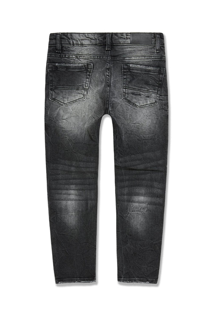 Jordan Craig Kids black shredded denim jeans with distressed details, stylish kids' denim pants for a casual look.