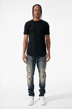 Jordan Craig Sean Dimensional Denim in Desert Storm, stylish blue denim jacket with textured design, front pockets, and button closure.