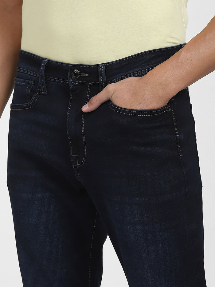 Dark Blue Mid Rise Faded Straight Fit Jeans