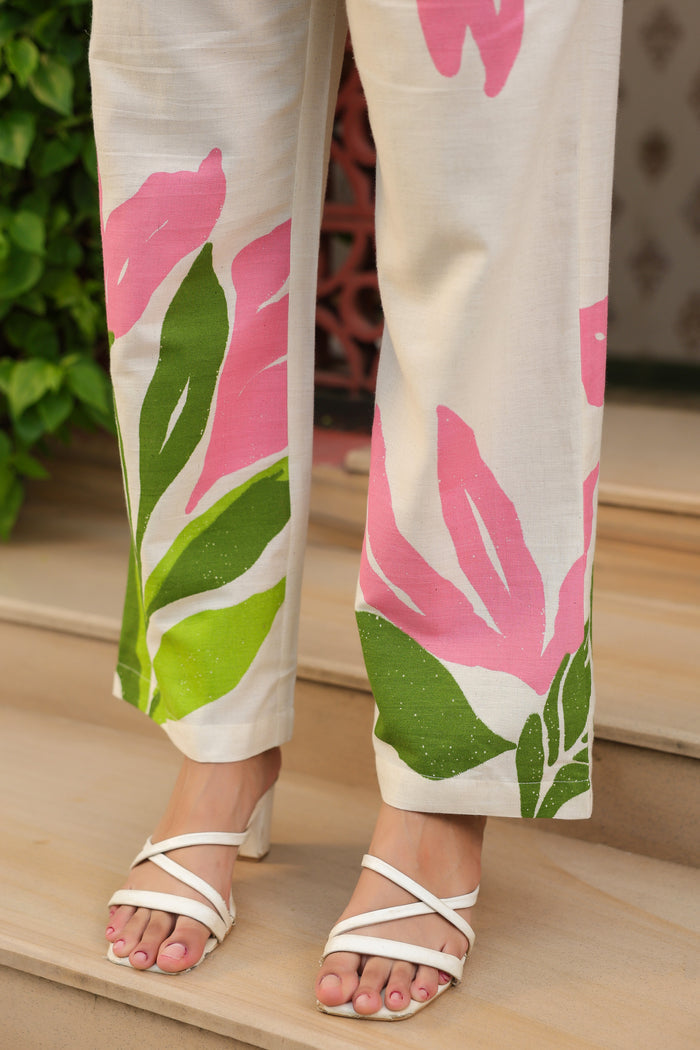 Elegant Blush Floral Printed Cotton Flex Co-ord Set