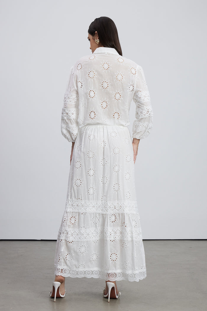 Eman Floral Cutout Skirt Set In White