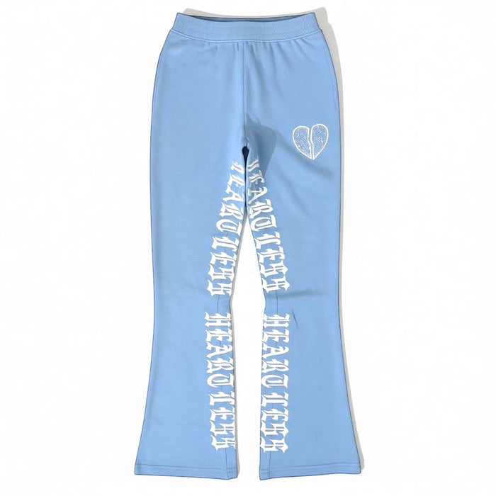 Focus Kids Heartless Stacked Sweatpants set in classic blue, featuring comfortable kids' casual clothing with a relaxed fit.