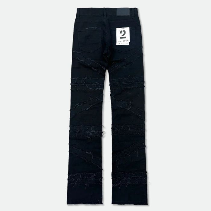 FWRD Crossover Stacked Denim jeans in Jet Black, stylish denim pants with a modern crossover design and stacked detailing.