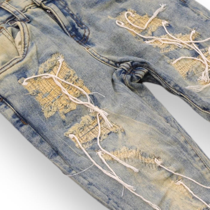 FWRD Kids Annihilator Strings Denim jeans in ice tint, kids' denim with stylish fit and classic design, front view.