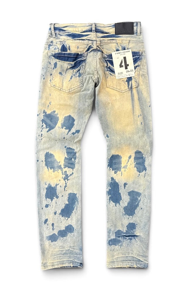 FWRD Tumble Wash Straight Denim in Ice Tint showing front view of light blue, straight-leg jeans with classic five-pocket design.