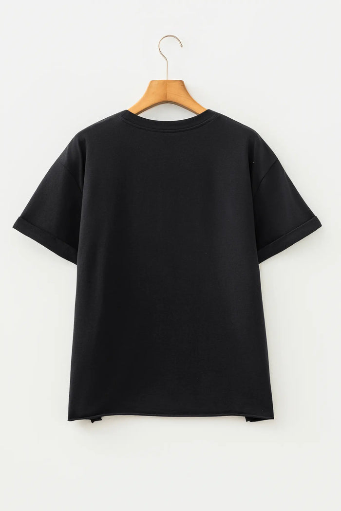 Game Day Camo Letter Print Round Neck Casual T Shirt – Black