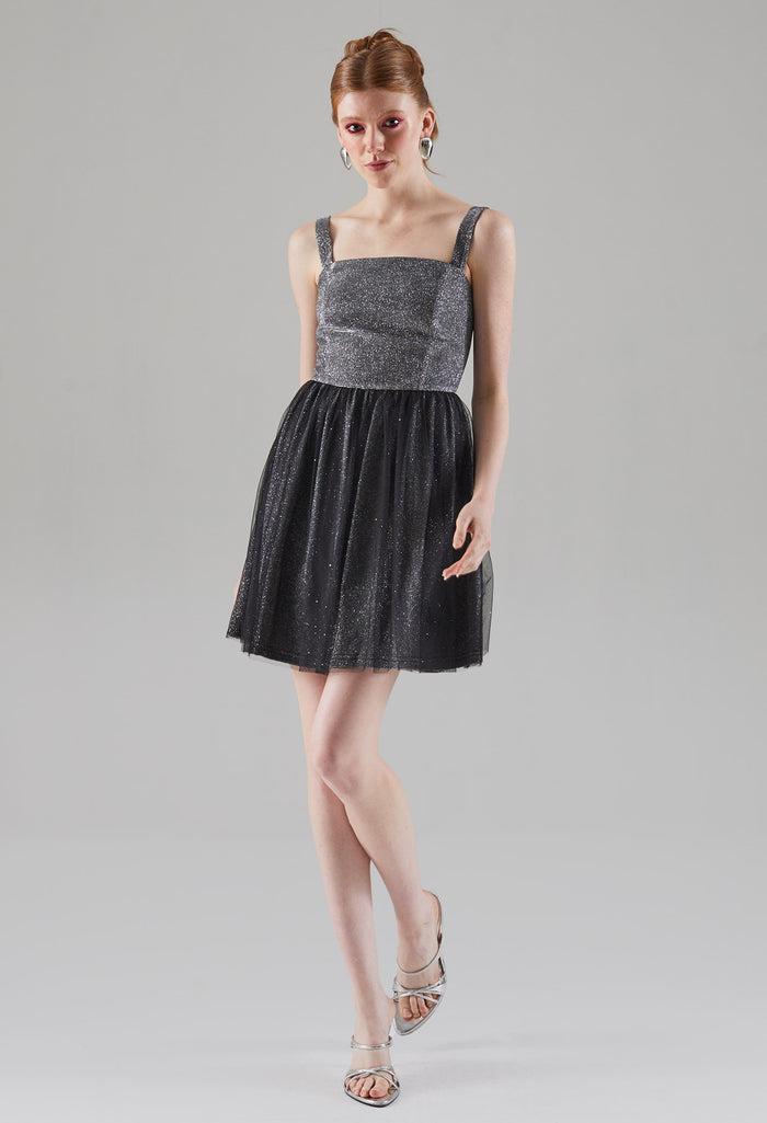 Glittery Chiffon Mini Dress