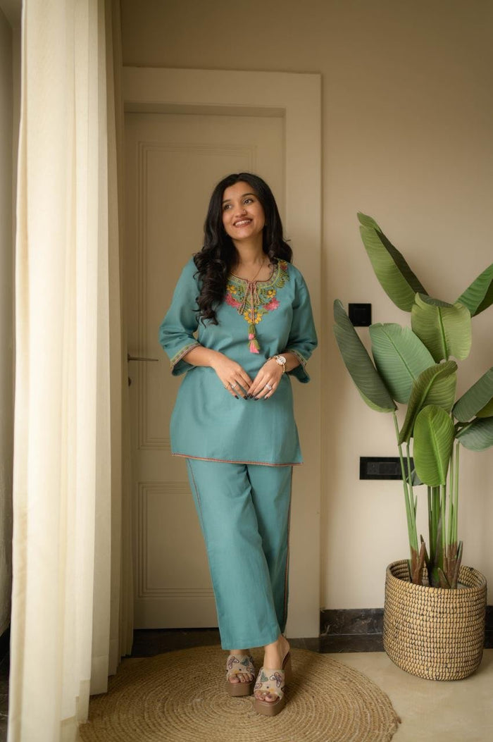Grisha Embroidered Coord Set- Blue