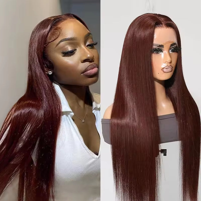 Model wearing a glueless lace front wig styled with soft makeup and clean studio lighting