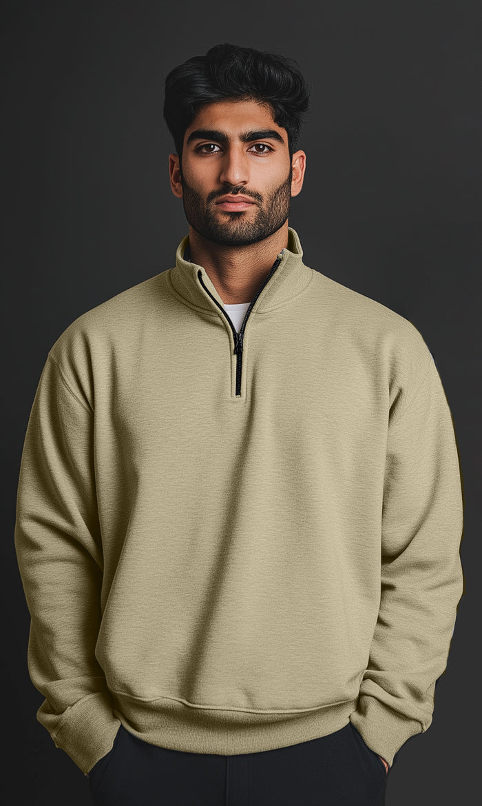 IDOL Half Zip Sweater (Mélange Beige) - Hinz Clothing