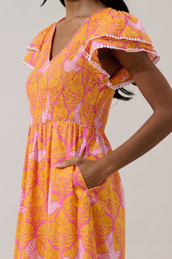 Jaidy Floral Patte Tiered Midi Dress