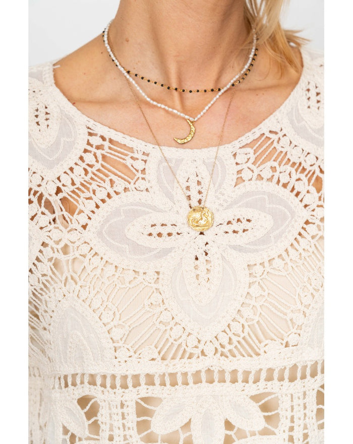 Juliette Lace Overlay Top in Beige