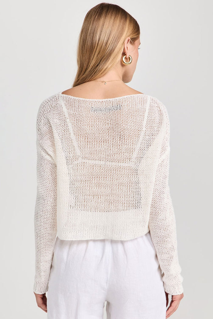 Linen Open Knit Bateau Sweater - White
