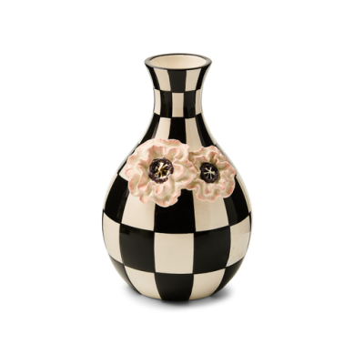 Courtley check vase with pink flowers