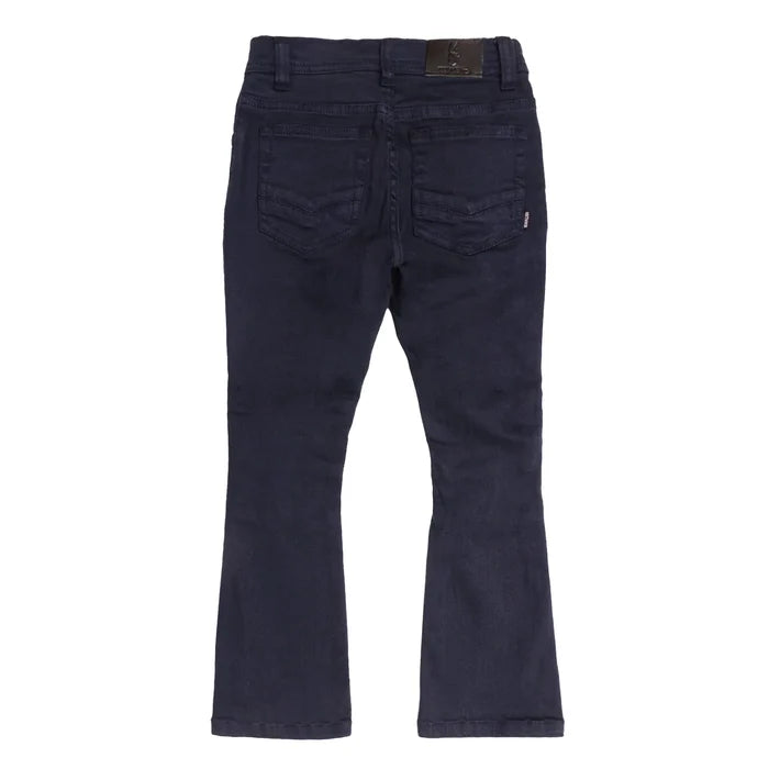 Makobi Kids navy monogram denim for kids, featuring classic denim fabric and stylish monogram details.