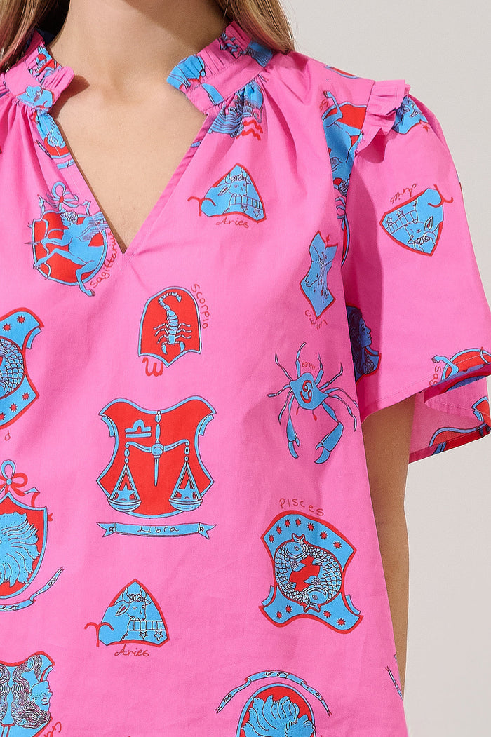 Mei Split Neck Top Zodiac
