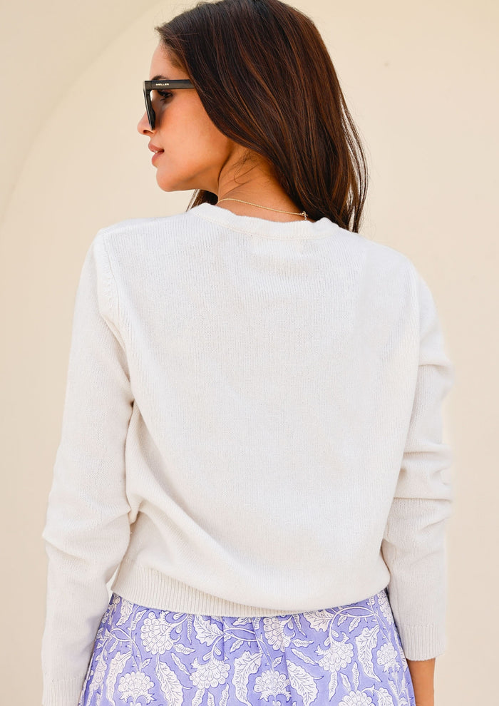 Merino Wool Classic Cardigan | Ivory - Aspiga