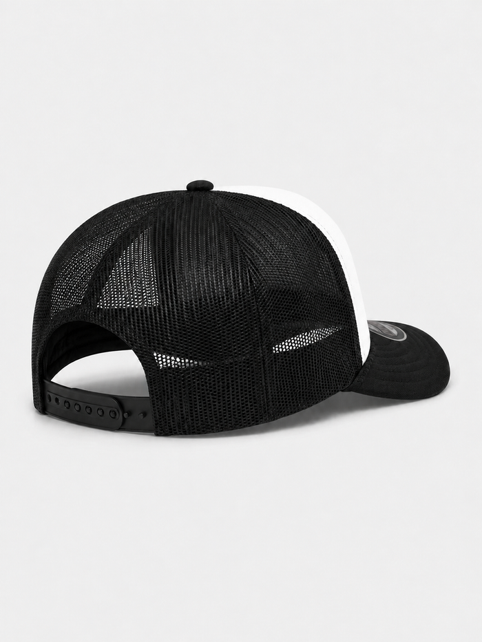 MUKA 'Keep Challenging' Trucker Hat in White/Black