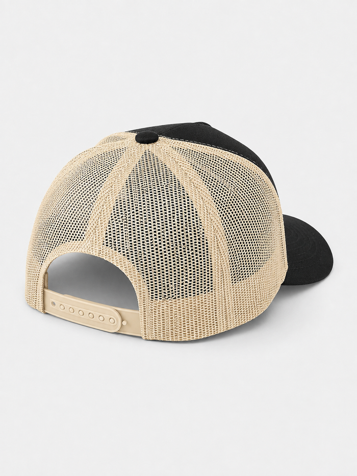 MUKA 'Rise And Grind Dove' Trucker Hat in Black/Ivory