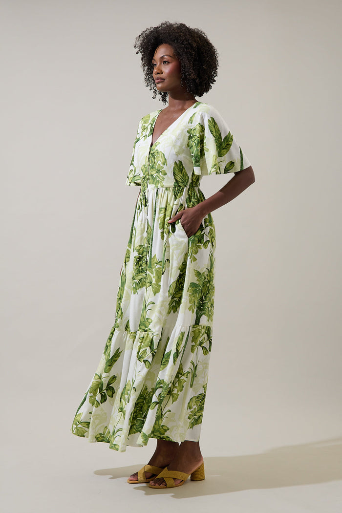 Palmet Tropical Evianna Flutter Maxi Dress