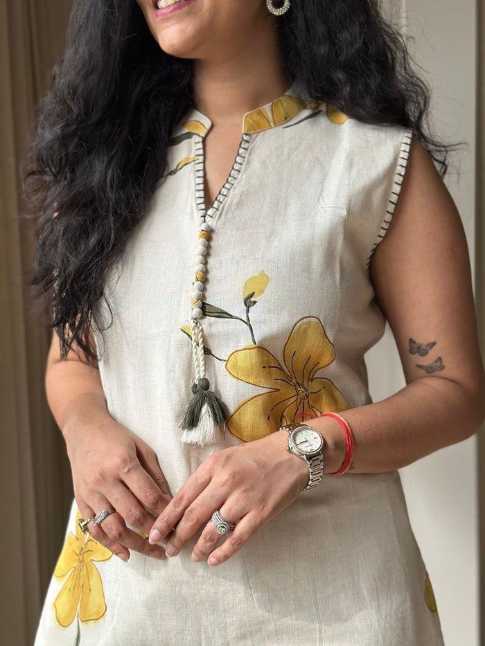 Pavitra Slub Cotton Coord Set- Yellow Flowers