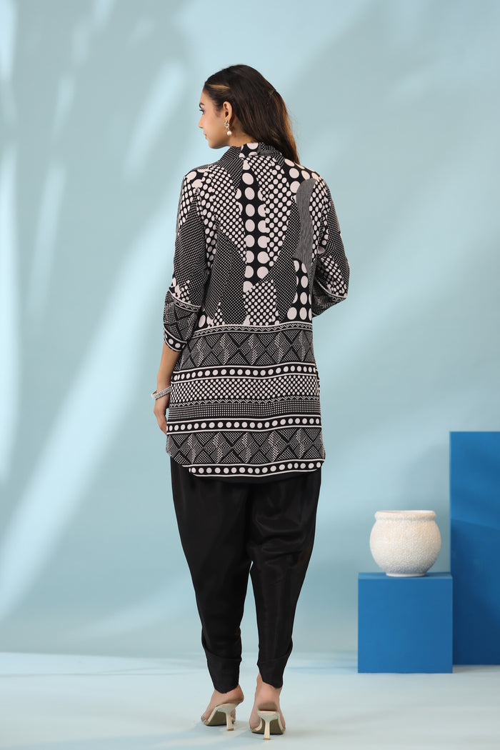 Plaid And Polka With Solid Dhoti Pants Russian Silk Co-ord Set