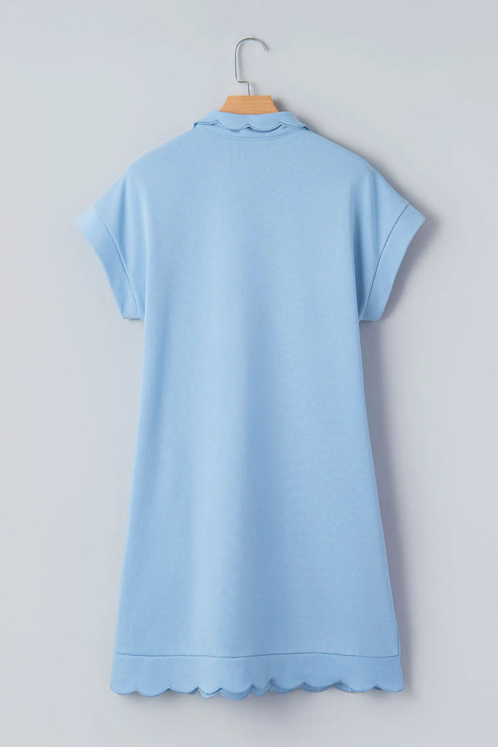 Plus Size Solid Scalloped Hem Button Neck Pullover Mini Dress – Beau Blue