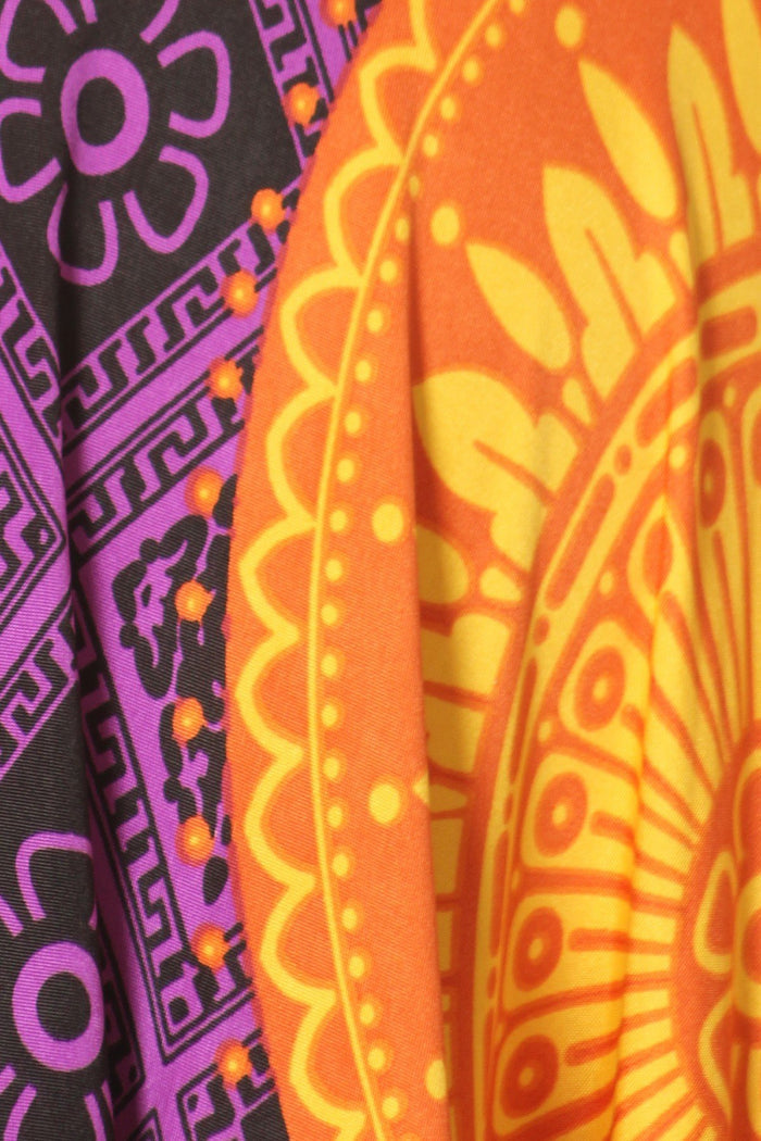 Plus Size Women Mixed Mandala Printed Waist tie Hi-Low Flare Maxi Dress