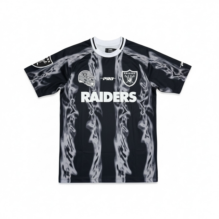 Pro Standard Las Vegas Raiders Ultras T-shirt in black and gray with Raiders logo and team graphics on the front.