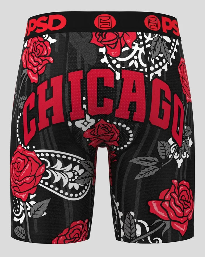 PSD 'Chi Roses' boxers with vibrant rose pattern, colorful accessories designed for comfort and style in men's underwear.