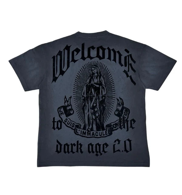 Rare Peace Dark Ages 2.0 oversized cropped T-shirt in dark grey, featuring a relaxed fit and modern streetwear style.